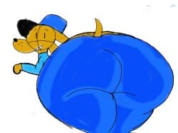 1boy ass ass_bigger_than_head ass_focus blue_pants bubble_ass bubble_butt canine clothed dav_pilkey dog dog_tail dogman_(character) dogman_(series) hat looking_at_viewer looking_back male male_only solo solo_focus tagme tail thick_thighs