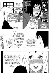 2girls big_breasts blush comic commentary dialogue embarrassed english_text huge_breasts japanese_clothes kimono monochrome multiple_girls naruto naruto:_the_last naruto_(series) naruto_shippuden ninrubio shizune story text translated tsunade voluptuous