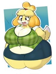 animal_crossing big_breasts breasts chubby cleavage female furry huge_breasts inazuma_kat isabelle_(animal_crossing) obese_female tagme thick_thighs wide_hips