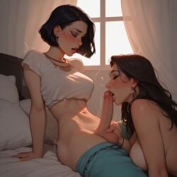 1futa 1girls ai_generated bed bedroom black_hair blowjob blush civitai dickgirl fellatio femsub floating_heart futa_on_female futa_with_female futadom futanari large_breasts oral oral_sex original pants_down pants_pull penis revenge623 self_upload testicles tongue topless topless_female window