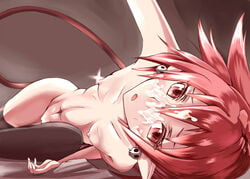 breasts cum demon_girl demon_tail disgaea disgaea_1 erect_nipples etna facial female flat_chest highres jewelry nippon_ichi_software red_hair solo tail thighhighs uncensored