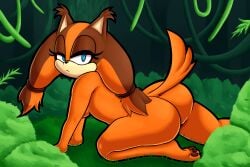 1girls absurd_res all_fours anthro ass badger bent_over big_butt blank_expression breasts female forest fur hi_res jakel009 jungle looking_at_viewer mammal mustelid musteline nude_anthro orange_body orange_fur outdoor_nudity pawpads plant sega shrub solo sonic_(series) sonic_boom sonic_the_hedgehog_(series) sticks_the_badger sticks_the_jungle_badger tree tree_trunk vines