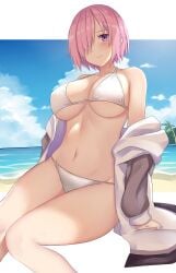 1girls arind_yudha big_breasts breasts fate/grand_order fate_(series) female hair_over_one_eye large_breasts mash_kyrielight pink_hair purple_eyes solo_female