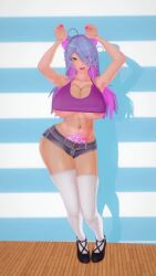 1girls 3d animated areola_slip arms_above_head arms_up big_ass big_breasts big_thighs breasts cat_ears cat_tail catgirl dancing deluxe_rosie eyes_visible_through_hair female female_only fully_clothed huge_breasts indie_virtual_youtuber multicolored_hair no_sound open_mouth pubic_tattoo revealing_clothes rosie_(vtuber) shoes short_shorts tagme tan-skinned_female tan_body thighhighs underboob video virtual_youtuber yellow_eyes