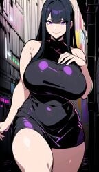 ai_generated black_hair myaim original_character pervert pervert_female purple_eyes smile smile_at_viewer smiley_face tagme