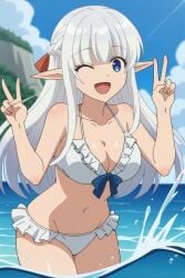 ai_generated bikini blue_eyes elf elf_ears elf_female maou_no_ore_ga_dorei_elf_wo_yome_ni_shitanda_ga_dou_medereba_ii? nephelia silver_hair yujiai