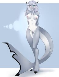 breasts female fish here-kitty--kitty looking_at_viewer marine nude one_eye_closed pussy scalie shark solo