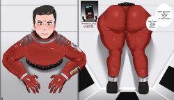 2001:_a_space_odyssey absurd_res alternate_version_available astronaut big_ass david_bowman gay hal_9000 highres imminent_sex interspecies male male_only older_male robot stuck_in_wall tight_clothing voluptuous_male