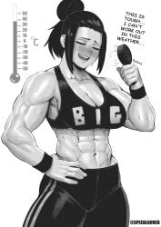 1girls abs bare_arms bare_shoulders big_breasts black_hair blush clothed clothing color female female_focus female_only fit_female gym gym_clothes heat_(temperature) hi_res large_breasts light-skinned_female light_skin muscles muscular muscular_arms muscular_female muscular_legs muscular_thighs original_character short_hair solo solo_female speedl00ver sweat tagme thick_thighs