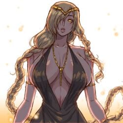 1girls big_breasts blonde_female blonde_hair blonde_hair braid braided_hair braids busty clothed divine elden_ring female female_only fromsoftware god goddess gold_eyes golden_eyes golden_hair huge_breasts large_breasts light-skinned_female light_skin queen queen_marika_the_eternal revealing_clothes royal royalty simmsy