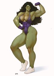 1girls abs biceps big_breasts black_hair cleavage gloves hulk_(series) leotard marvel marvel_comics muscular_arms muscular_female muscular_legs she-hulk sneakers ztr