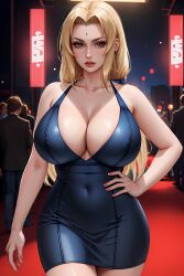 1girls ai_generated blonde_female blonde_hair blonde_hair_female blue_dress breast breasts brown_eyes cleavage curvaceous curvaceous_body curves curvy curvy_body curvy_female curvy_figure curvy_milf exposed_breast exposed_breasts female female_only hourglass_figure inner_sideboob isaris-ai light-skinned_female light_skin milf mommy naruto naruto_(series) sideboob solo solo_female tsunade voluptuous voluptuous_female