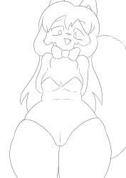 1girls anthro averi_(fiddleafox) bowtie breasts bunnysuit cameltoe canid canine eyebrows_raised female female_anthro fox fur furry hair hands_behind_back killerfoxkin looking_at_viewer looking_down mammal monochrome pointy_ears sketch small_breasts solo tail