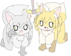 blonde_hair breasts canine female fox fur grey_fur grey_hair hair kemono lets0020 letsuo mammal nipples open_mouth wolf yellow_fur