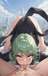 1girls ai_generated cum cute deepthroat doggy_style female green_eyes green_hair one-punch_man rengoart sucking tatsumaki