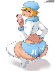 1boy 1femboy ass big_ass blonde_hair blue_lipstick bottom_heavy bottom_heavy_femboy bottom_heavy_male bubble_butt cellphone clothing commission crop_top crouching dat_ass fat_ass femboy femboy_focus femboy_only fur_collar fur_trim girly hat huge_ass jace_(kumaccino) jace_heartwood kumaccino large_ass laundrymom legwear lipstick long_sleeves male male_focus male_only original painted_nails panties phone selfie shirt shorts solo squatting sweat sweaty_body text_on_clothing thick_ass thick_thighs thighhighs thong voluptuous voluptuous_femboy voluptuous_male wide_hips