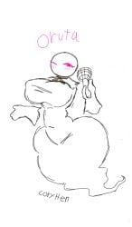 1boy artist_name coryhen_(artist) feminine_body floating_hands friday_night_funkin ghost huge_breasts microphone one_eye_closed oruta oruta_(friday_night_funkin) self_upload thick_thighs voluptuous