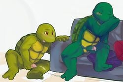 anthro donatello duo gazpacho_(artist) male masturbation multiple_males penis raphael reptile scalie sleeping sofa teenage_mutant_ninja_turtles turtle yaoi