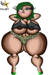 alternate_version_available areolae big_ass big_breast big_breasts big_butt curvy denim_shorts disgust_(inside_out) disney green_eyes green_hair heels huge_ass huge_breasts huge_butt human inside_out nipples on_front pale_skin piercing pointer_warrior_xxx shirt short_hair short_shorts shortstack slutty_outfit thick_thighs thighs thong vagina venus_body voluptuous voluptuous_female