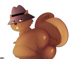 anthro ass barefoot big_butt buckteeth crazedg fur hat headgear looking_back lying male male_only mammal nude on_side pawpads paws png presenting presenting_hindquarters rodent secret_squirrel secret_squirrel_show smile solo squirrel transparent_background