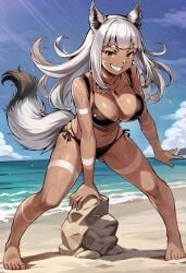 ai_generated beach big_breasts black_bikini dark-skinned_female ochette_(octopath_traveler_2) octopath_traveler_2