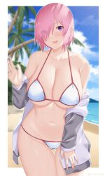 1girls arind_yudha big_breasts breasts fate/grand_order fate_(series) female hair_over_one_eye large_breasts mash_kyrielight pink_hair purple_eyes solo