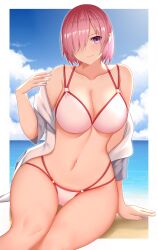 1girls arind_yudha big_breasts breasts fate/grand_order fate_(series) female hair_over_one_eye large_breasts mash_kyrielight pink_hair purple_eyes solo