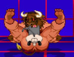 animal_humanoid animated anus back_view backsack balls big_ass big_butt catboy crossover feet gay gay_domination gay_male gay_sex gif gray_hair larger_male light-skinned_male light_skin m.u.g.e.n male/male male_penetrating minotaur minotaur_(mugen) neco-arc_chaos pixel_animation pixel_art powpink09 scar small_dom small_dom_big_sub smaller_male tan_body tan_skin tanned_skin tongue_out toony