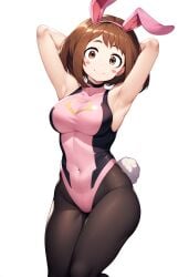 ai_generated armpits arms_up black_stockings bunny_ears bunny_tail bunnysuit my_hero_academia ochako_uraraka smiling su_whore_(artist)