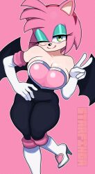 alternate_breast_size alternate_costume amy_rose amy_the_bat big_breasts big_thighs bodysuit cosplay eyeshadow female makeup png rouge_the_bat_(cosplay) sonic_(series) sonic_the_hedgehog_(series) starfinga