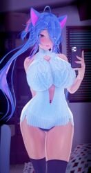 1girls 3d bedroom big_ass big_breasts big_thighs breasts cat_ears cat_tail catgirl deluxe_rosie eyes_visible_through_hair female female_only huge_breasts indie_virtual_youtuber mirror_selfie multicolored_hair panties phone revealing_clothes rosie_(vtuber) selfie smile solo sweater tan-skinned_female tan_body tan_skin thighhighs twintails virgin_killer_sweater virtual_youtuber