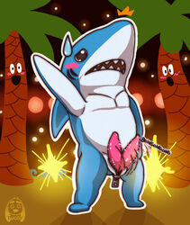 anthro blush dancing diphallia diphallism erection fish furry furry_only hemipenes left_shark male male_only marine meme multi_genitalia multi_penis penis public puggy shark stage sweat zipper