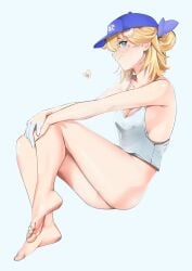 1girls bare_ass bare_legs blonde_hair blue_eyes cleavage female female_only hair_ornament hat kaneko_lumi light-skinned_female light_skin looking_at_viewer nipples_visible_through_clothing painted_nails phase_connect phase_invaders pupi rain_prophet sideboob solo star_sticker tank_top virtual_youtuber vtuber