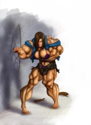 big_breasts big_muscles breasts brown_hair female hair large_breasts large_muscles muscle_growth muscles muscular muscular_arms muscular_female muscular_legs muscular_thighs pale_skin veins veiny_muscles