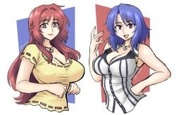 2girls aniyome_wa_ijippari big_breasts bisexual bisexual_(female) bisexual_female blue_hair breasts busty cleavage clothed collarbone curvaceous curves curvy curvy_body curvy_female curvy_females curvy_figure duo duo_female duo_focus facing_viewer female female_focus female_only females females_only inner_sideboob katsuragi_mai large_breasts long_hair looking_at_viewer milf open_mouth purple_eyes red_hair shiny_hair short_hair sideboob smile smiling smiling_at_viewer tagme takama_kozue very_long_hair voluptuous voluptuous_female