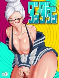 1girls ayase_seiko big_ass big_breasts big_breasts big_butt breasts dandadan earrings female female_focus female_only gilf glasses jacket jacket_open radiant_artist solo solo_female solo_focus