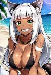 ai_generated beach big_breasts black_bikini dark-skinned_female ochette_(octopath_traveler_2) octopath_traveler_2