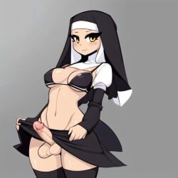 1futa ai_generated aifutalover bikini bikini_top christianity futa_focus futanari gynomorph intersex nun nun_futa nun_hat nun_outfit penis religion religious religious_clothing self_upload skirt solo_futa thighhighs