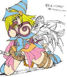 anus blonde_hair bondage breasts dark_magician_girl duel_monster female female hat hige_ani highres insects large_breasts legs long_hair masturbation monster nipples open_mouth parasite_paracide pussy sketch spread_legs straight tentacle tongue yu-gi-oh! yuu-gi-ou_duel_monsters