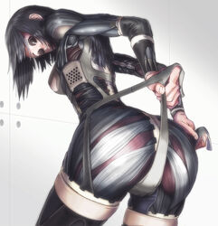 1girls 2009 ass black_eyes black_hair breasts curvaceous cute cybernetics cyborg dat_ass eyelashes female female_only large_breasts long_hair mechanical metallic_body original pale-skinned_female pale_skin short_hair solo suggestive sukabu thick_thighs wide_hips wires