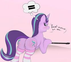 anus ass booponies equine female friendship_is_magic horn mammal my_little_pony pussy riding_crop socks spank_marks starlight_glimmer tail text unicorn