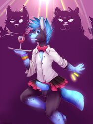 anthro canine clothing cute girly glowing glowstick knot male mammal rinax skirt wolf zazush-una