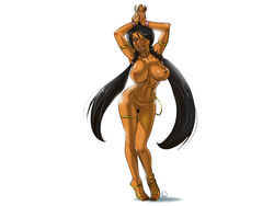 black_hair breasts dark-skinned_female dark_skin farah female ganassa jewelry large_breasts legend_of_queen_opala long_hair nude pubic_hair smile solo tied_hair twintails