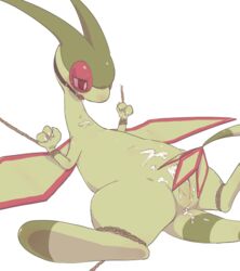 after_sex anus ass ball_gag bondage bound cum cum_in_ass cum_inside cum_on_stomach dragon female feral flygon gag lying nintendo on_back plain_background pokemon pokemon_(species) pussy pyonko red_eyes rope saliva solo spread_legs spreading video_games