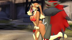 1boy 1girls 3d anthro ass ass_grab black_fur bra breasts brown_fur canine closed_eyes clothes cum cum_in_pussy cum_inside cum_on_ass duo female female_lopunny fox from_behind fur garry's_mod grey_fur hair hand_on_ass johnithanial lagomorph looking_back lopunny male_zoroark mammal nintendo open_mouth outdoors penetration pokemon pokemon_(species) sex standing tongue underwear vaginal_penetration zoroark