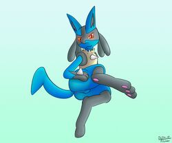 3_toes akiru01 anus ass balls black_fur blue_fur canine exposing fur looking_at_viewer lucario male male_only mammal nintendo orange_eyes pawpads paws plain_background pokemon pokemon_(species) smile solo stare tan_fur toes video_games