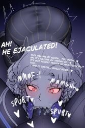 absurd_res agrat_bat_mahlat_(megami_tensei) ass atlus big_butt bodily_fluids braided_hair clothing cum cum_in_mouth cum_inside demon demon_humanoid dialogue dress duo ejaculation eyelashes fellatio female fimpoopoo first_person_view genital_fluids genitals grey_clothing grey_dress hair heart_symbol hi_res humanoid humanoid_pointy_ears male male/female megami_tensei nahobino_(smt) oral pale_skin penile penis pink_sclera pov_blowjob purple_background red_eyes sega sex simple_background text thick_thighs white_hair wide_hips