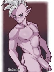 blue_tongue core_person degesu demon digital_media_(artwork) dragon_ball dragon_ball_daima foreskin makaiōshin male_only meaghanshouse nude nude_male pink_skin pointy_ears purple_eyes smooth_skin solo solo_male tagme tagme_(character) uncut white_hair