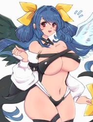 1girls blue_hair bodysuit dizzy_(guilty_gear) female guilty_gear huge_breasts large_breasts revealing_clothes skindentation solo thick_thighs thighs twintails underboob usachess_maru