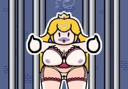 asphyxiation big_breasts bubbles cage caged drowning lingerie paper_peach princess_peach pussy stockings super_mario_bros. super_paper_mario transparent_clothing trapped underwater